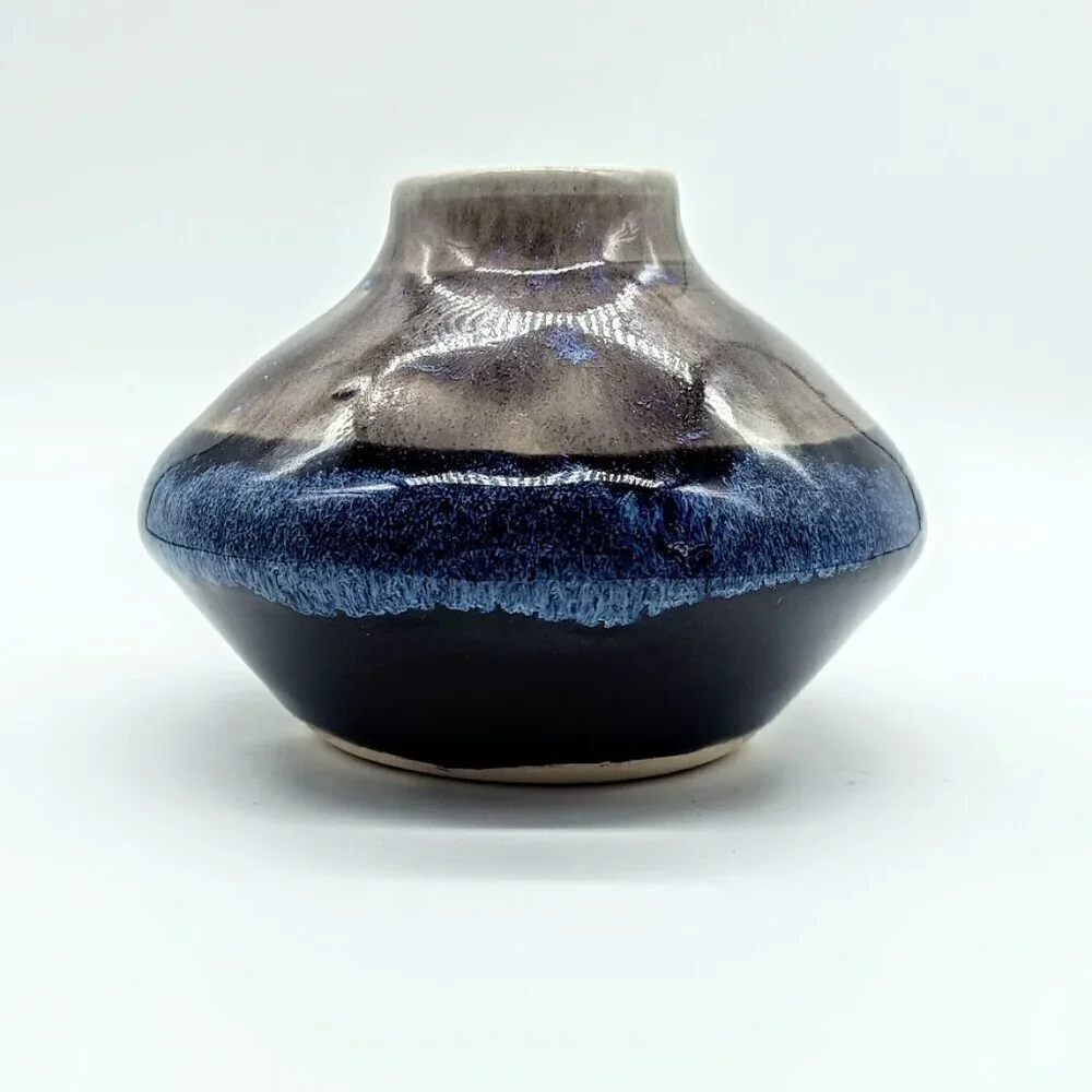 Handmade Blue Grey Drip Glaze Studio Pottery Vase